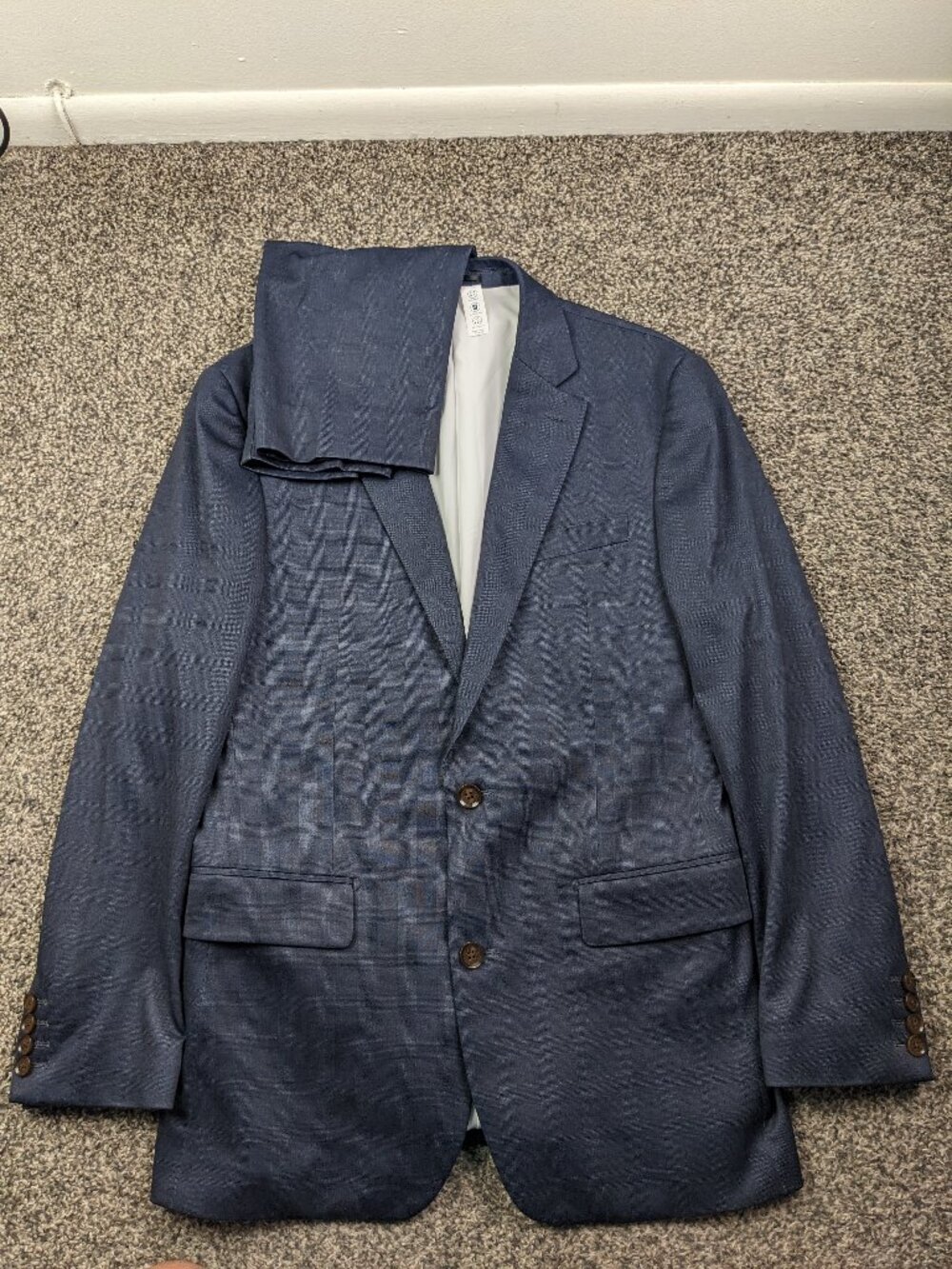 State & Liberty Suit 42R Athletic Fit Glen Plaid Navy Blue 32x28